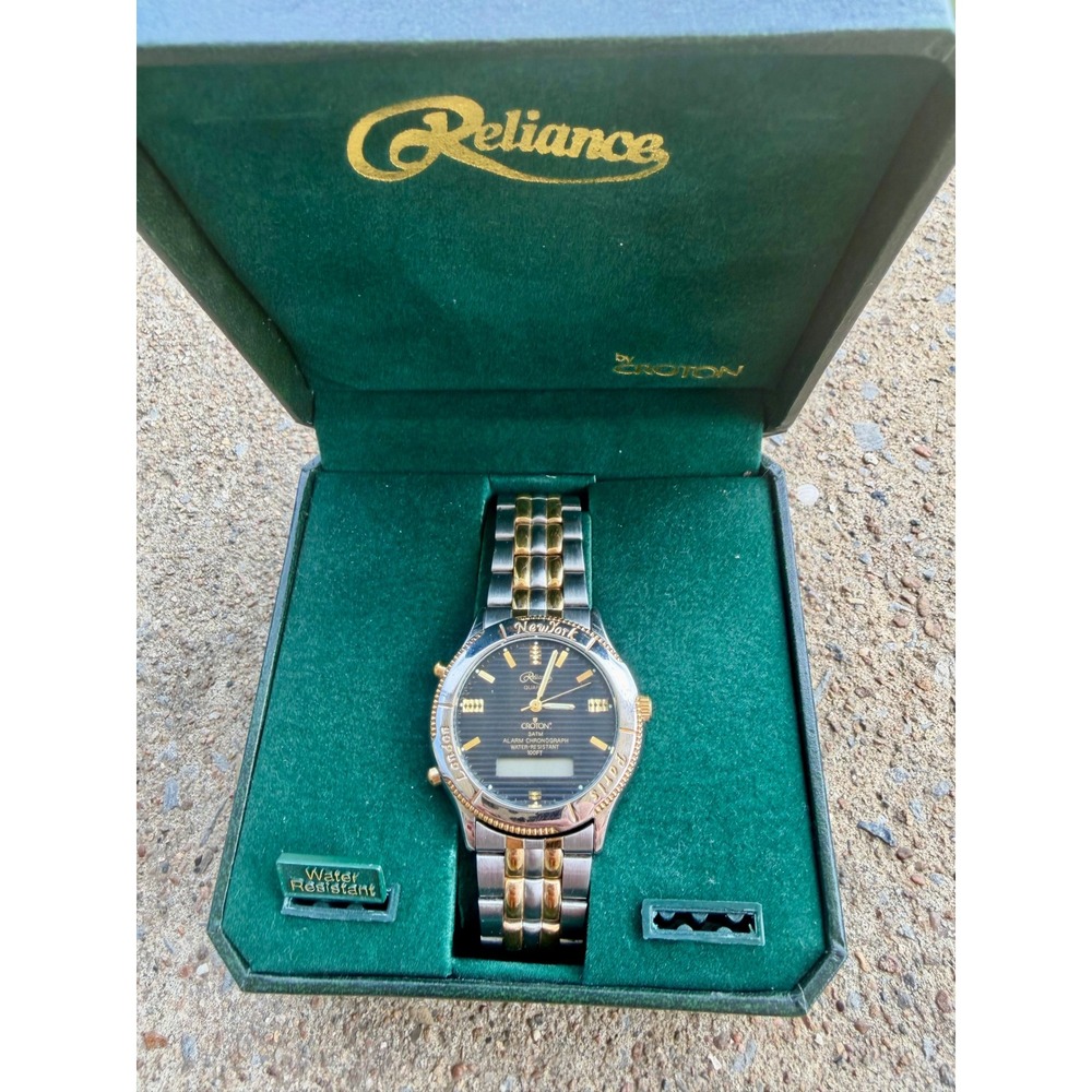Reliance by Croton Mens Two Tone Alarm Chronograph Watch Ana-Digi World Time Box